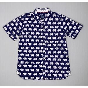 TukTuk Designs Navy Erawan Elephants Short Sleeve Button Up Shirt Boys 9-10 Yrs